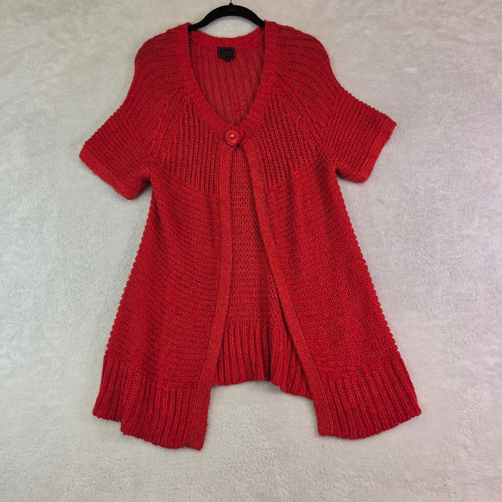 Colour Works Red Chunky Open Knit Short Sleeve Single Button Cardigan XL